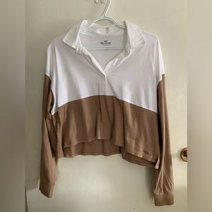 Hollister brown/white cropped long sleeve
